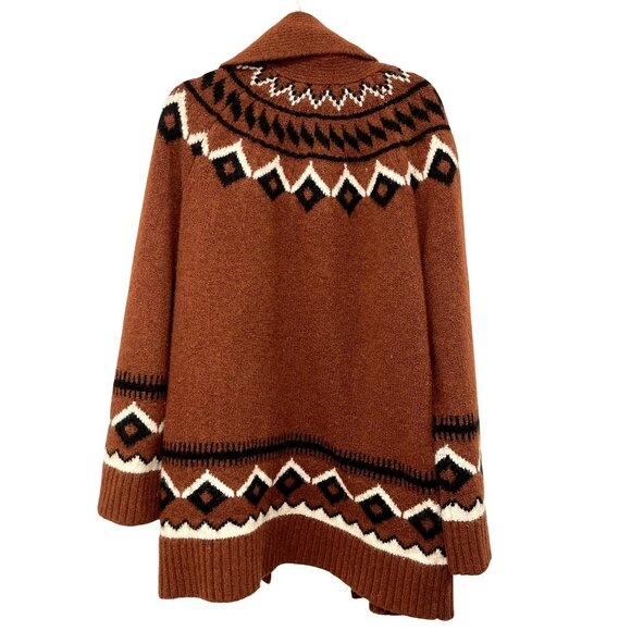 New House Of Harlow Denisia Fairisle Shawl Cardigan Medium Rust Aztec - Picture 6 of 10
